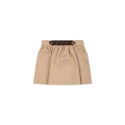 Fendi Beige Skirt For Baby Girl With Logo