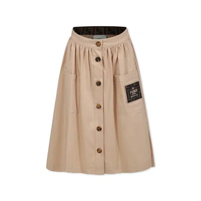 Fendi Kids' Beige Skirt For Girl With Ff