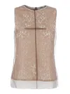 Fendi Beige Sleeveless Crewneck Top With All-over Floral Embroidery In Lace Woman In Multicolor