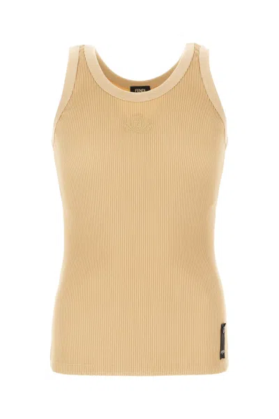 Fendi Beige Stretch Nylon Top In Juta Choko