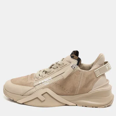 Pre-owned Fendi Beige Suede Flow Sneakers Size 37