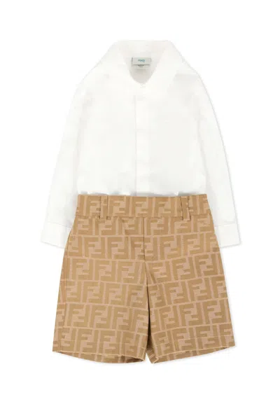 Fendi Beige Suit For Baby Boy With Ff In Multi