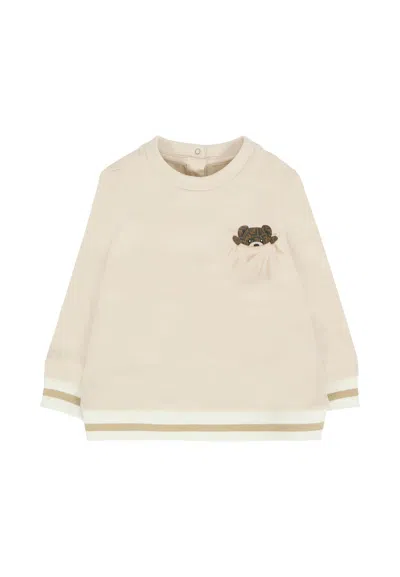 Fendi Beige Sweatshirt For Babykids With Teddy Bear In Neutral