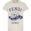 Fendi Beige T-shirt For Kids With Logo Print In Beige