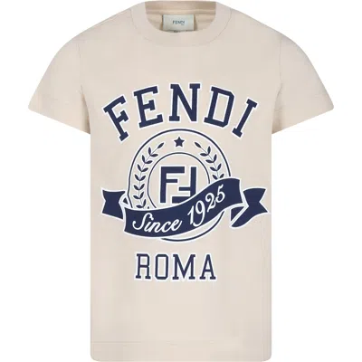 Fendi Beige T-shirt For Kids With Logo Print