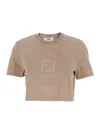 Fendi Beige Cotton Logo Crop T-shirt In Brown