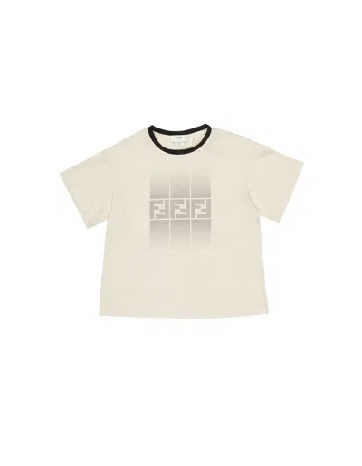 Fendi Kids' Beige T-shirt With Rhinestone Monogram In Brown