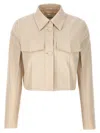 Fendi Collared Structured Cropped Jacket Detail In Beige