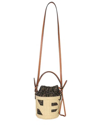 Fendi Beige; Tan Straw/raffia Zucca Ff Step Out Bucket Bag (authentic Pre-  Loved) In Brown
