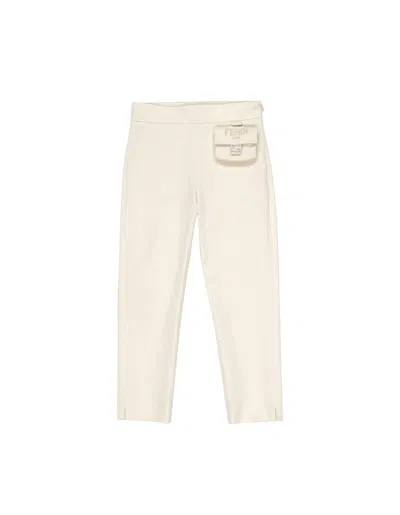 Fendi Kids' Beige Tapered Trousers With Back Logo In Brown