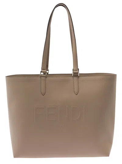 Fendi Beige Tote Bag With Embossed Logo In Leather Man In Multicolor