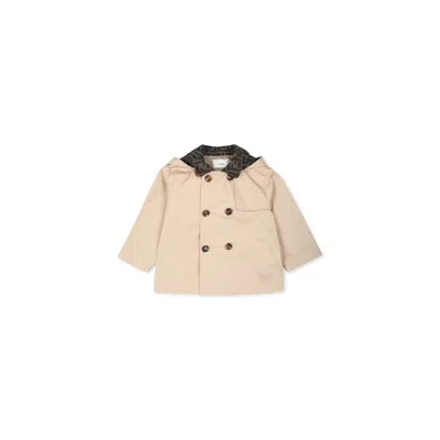 Fendi Beige Trench Coat For Babykids With Teddy Bear In Sabbia