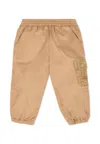 Fendi Beige Trousers For Baby Boy With Logo In Metallic