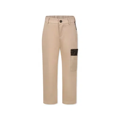 Fendi Kids' Beige Trousers For Boy With Ff