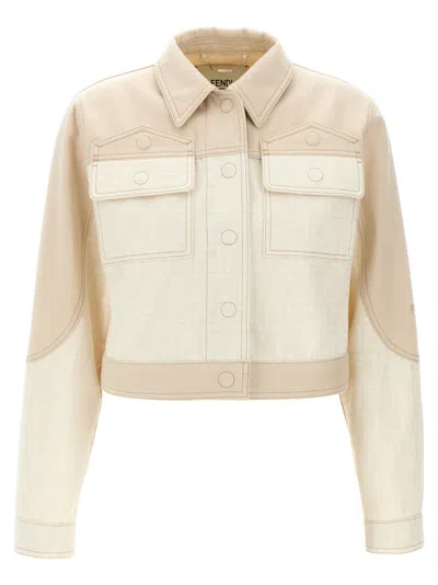 FENDI BEIGE TWO-TONE DENIM JACKET