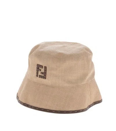 Fendi Beige Valentine Logo Bucket Hat In Brown