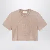 Fendi Beige Washed-out Cropped T-shirt With Logo Women In Brown
