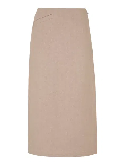 Fendi Beige Waxed Linen Skirt In Nude