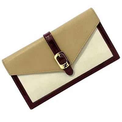 Pre-owned Fendi Beige White Patent Leather Long Wallet (bi-fold) () In Beige, White
