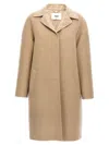 Fendi Single-breasted Wool Coat In Beige