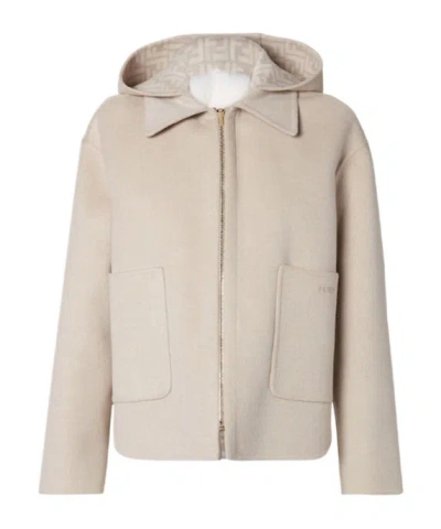Fendi Beige Wool Double Fabric And Mink Blouson In Neutral