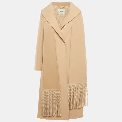Pre-owned Fendi Beige Wool Long Coat With Scarf S
