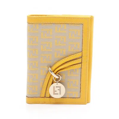 Pre-owned Fendi Beige Yellow Canvas Leather Wallet (bi-fold) () In Multi
