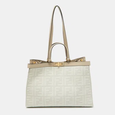 Pre-owned Fendi Beige Zucca Canvas And Leather Medium Ff Peekaboo X Tote