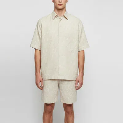 Pre-owned Fendi Beige Zucca Pattern Linen Shirt And Short Set S In Sand