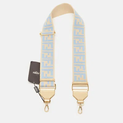 Pre-owned Fendi Beige/blue Zucca Canvas And Leather Strap You Shoulder Bag Strap