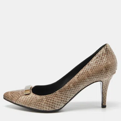 Pre-owned Fendi Beige/brown Watersnake Leather Pointed Toe Pumps Size 39.5