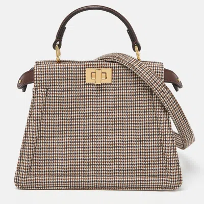 Pre-owned Fendi Beige/brown Wool And Leather Petite Peekaboo Iseeu Top Handle Bag