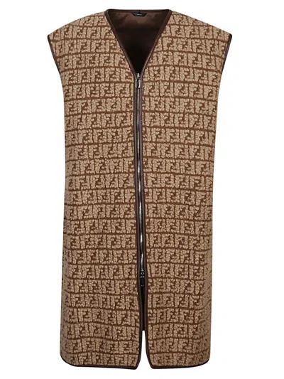 FENDI BROWN ALL OVER PRINT VEST