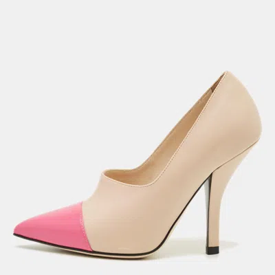 Pre-owned Fendi Beige/pink Leather Pointed Toe Pumps Size 35 In Sand