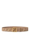 Fendi Reversible Belt In Ff Jacquard With Denim And Leather Effect In Brown