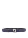 Fendi Reversible Leather And Ff Fabric Belt In Blue