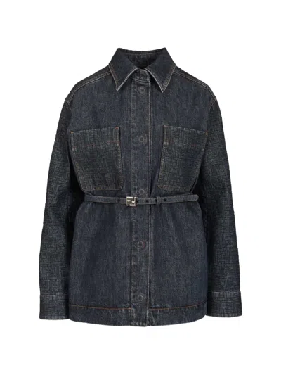 Fendi Go-to Denim Shirt Jacket With Quilted Ff Motif Clothing In Blue