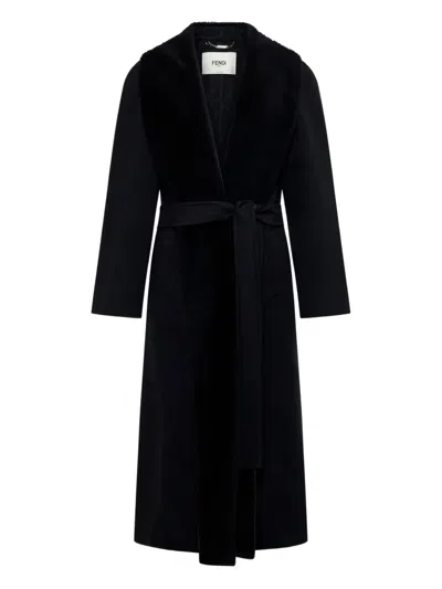 Fendi Belt-fastening Coat In Black
