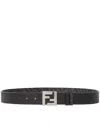Fendi Black Leather And Ff Canvas Reversible Belt In Black