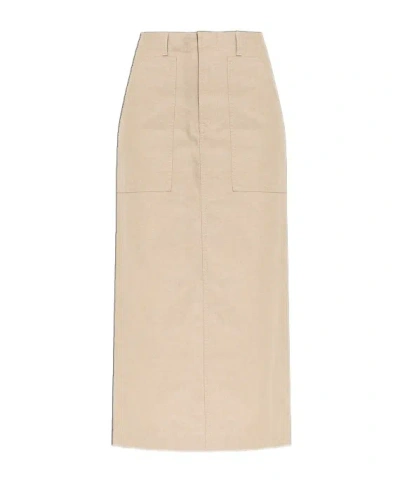Fendi Cotton Midi Skirt In Nude