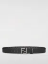 Fendi Black Leather And Ff Canvas Reversible Belt In Black