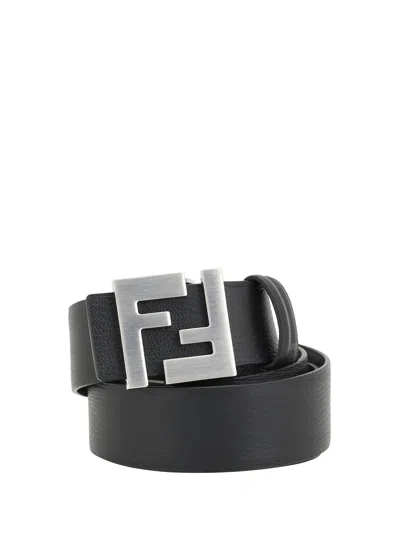 Fendi Belt In Nero+palladio Satin.