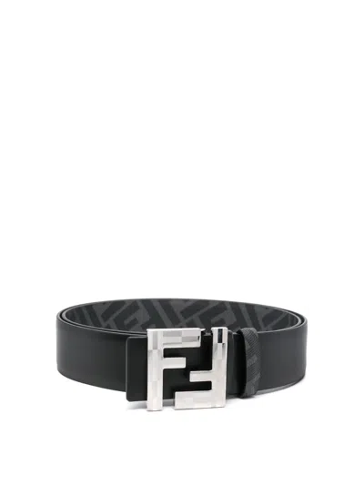 Fendi Belt Rev Flat Vit King In Black