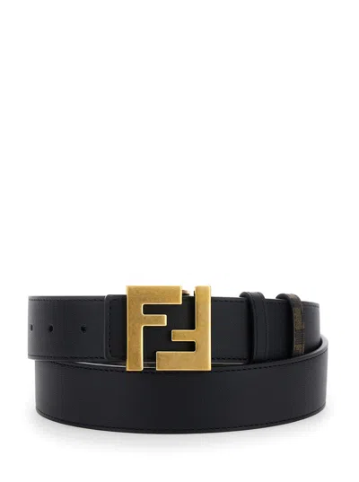 Fendi Brown Reversible Belt With Ff Buckle In Leather Man In Multicolor