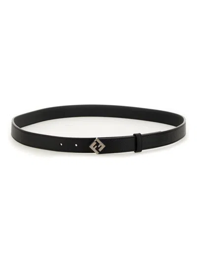 Fendi Textured Calfskin Belt With Distinctive Logo Buckle In Black