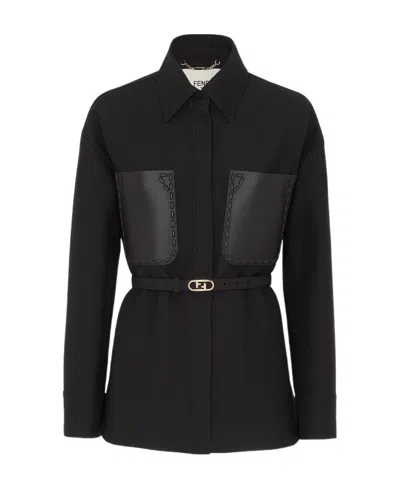 Fendi Belted Button-down Jacket In Black