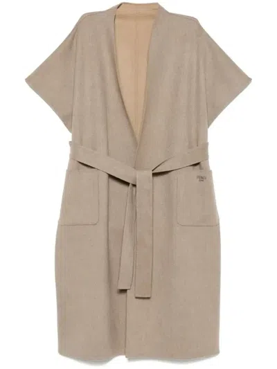 Fendi Belted Cape In Brown