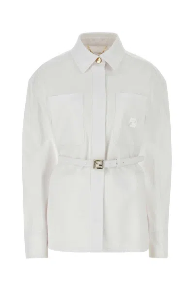 Fendi Belted Collared Jacket In White