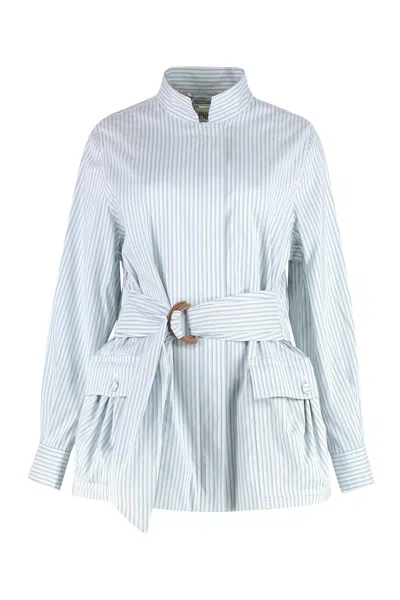 Fendi Belted Cotton Jacket With Adjustable Drawstring Waist In Blue