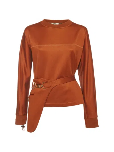 Pre-owned Fendi Belted Crew-neck Sweatshirt In Orange